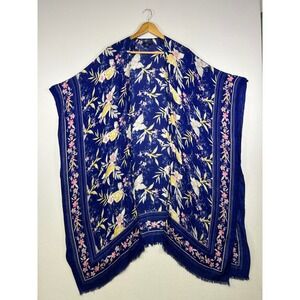 Boho American Eagle Women OS Blue‎ Floral Fringed Kimono Wrap Beach Coverup